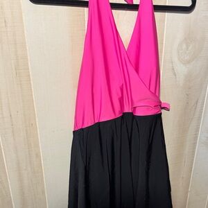 Pink and Black Women's One Piece Swimsuit